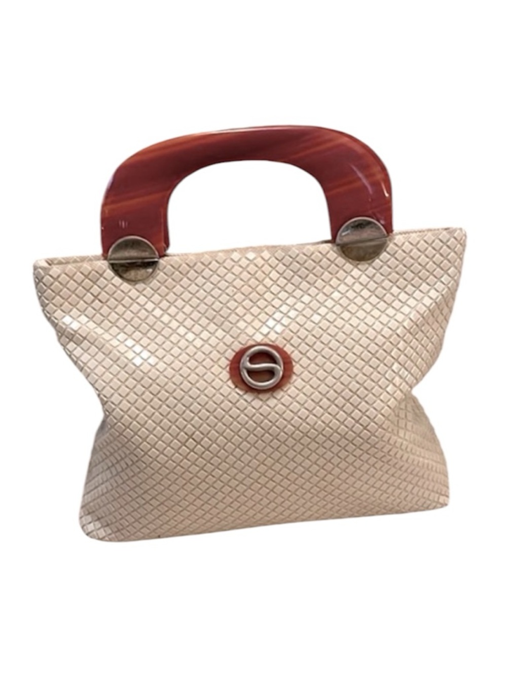 Vintage Lumured Women’s Mesh Clutch Satchel Lucite Handle Tote Bag Purse